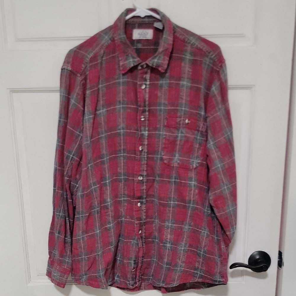The Men's Store At Sears Red and Gray Plaid Button Down Shirt 100% Cotton Unique